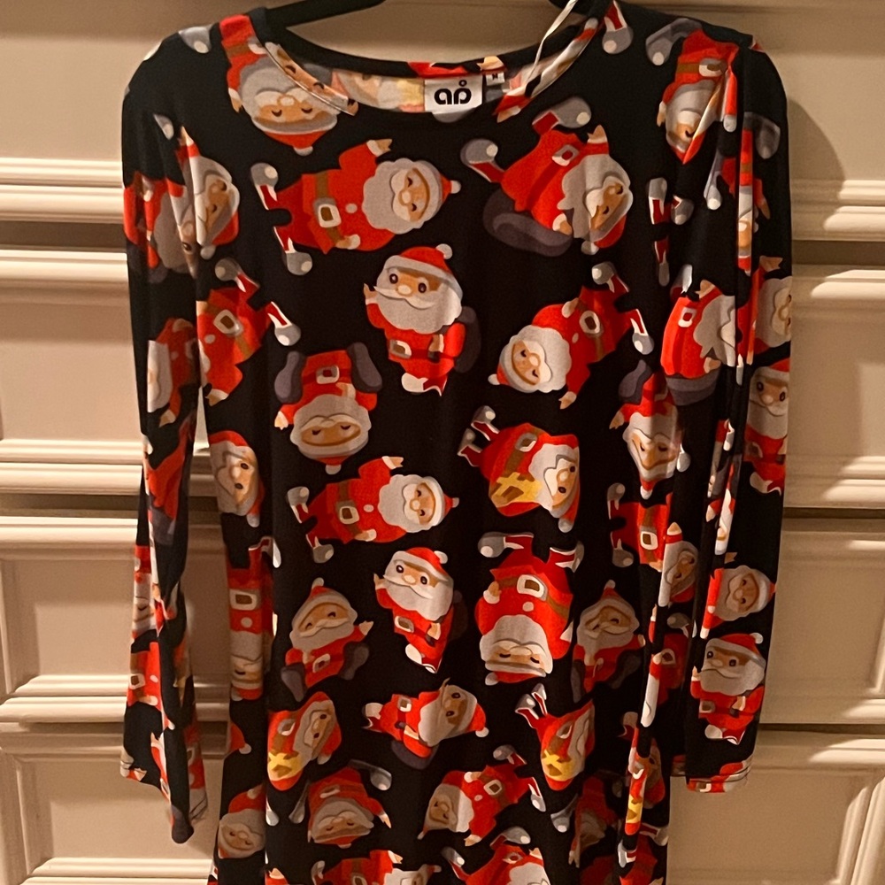 Santa Print Black Dress